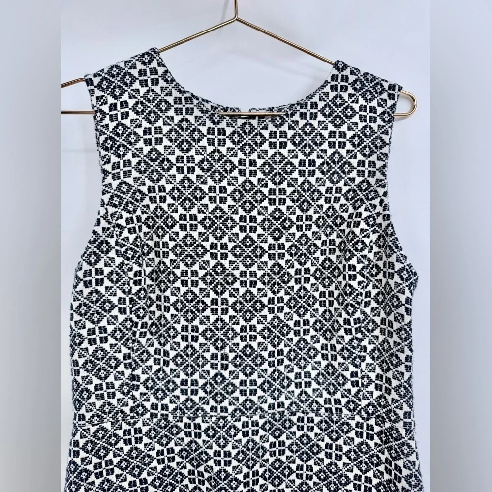TORY BURCH Stencil Hourglass Dress Navy Ivory Geometric A-Line Size 10